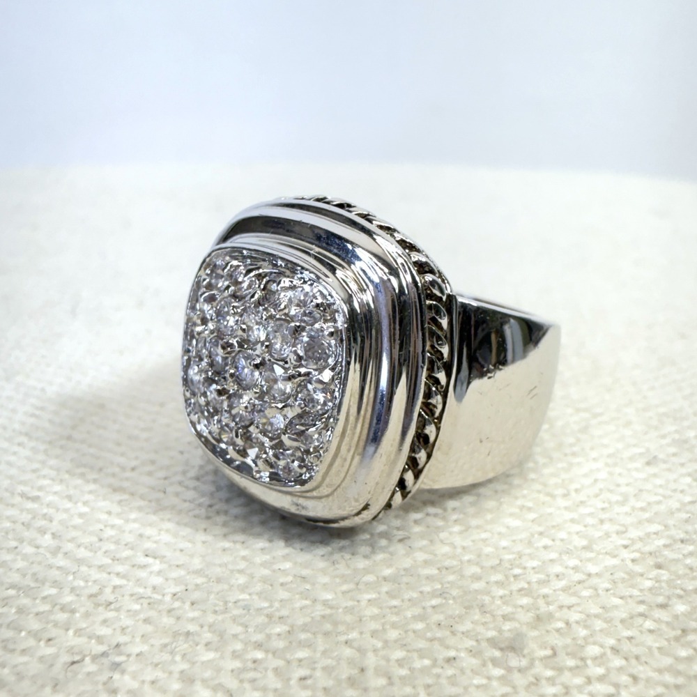 18K GB Gold Plated CZ Pave Cushion Cocktail Ring Statement‎